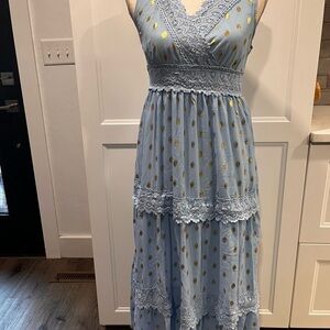 Bikinishe Blue Chiffon Boho tiered maxi dress